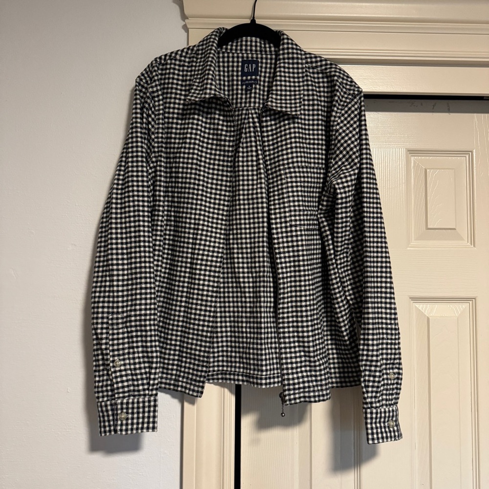 GAP Organic Cotton Black and White Gingham Cropped Jacket